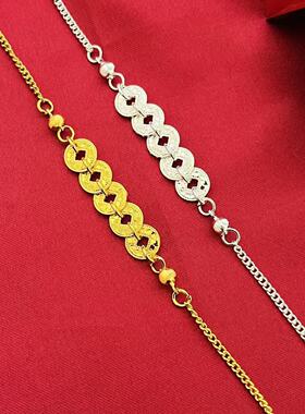 新款碎冰冰招财五帝币钱多多手链女