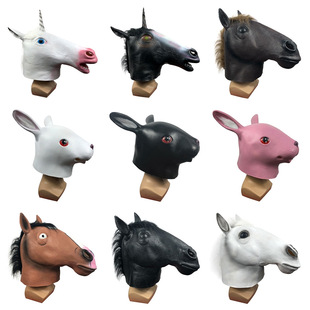 牛头马面动物头套面具化妆舞会搞笑乳胶兔头饰万圣节派对恶搞道具