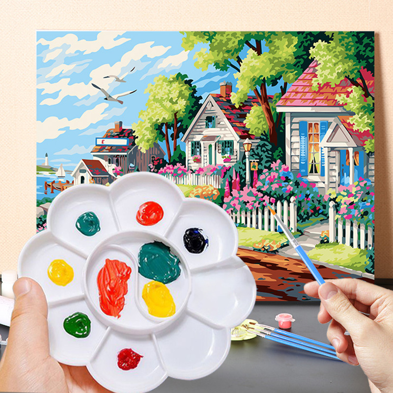 儿童塑料小梅花调色盘diy美术生专用 水彩水粉丙烯油画颜料调色盘
