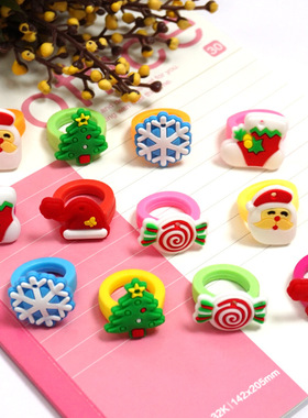 圣诞节儿童硅胶戒指 圣诞树冰雪花帽子袜子指环 卡通圣诞老人戒指