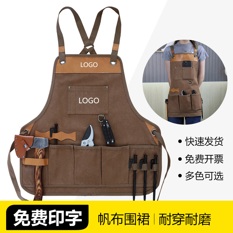 跨境欧美围裙定制logo男士户外园艺师野炊厚帆布复古耐磨工作服女
