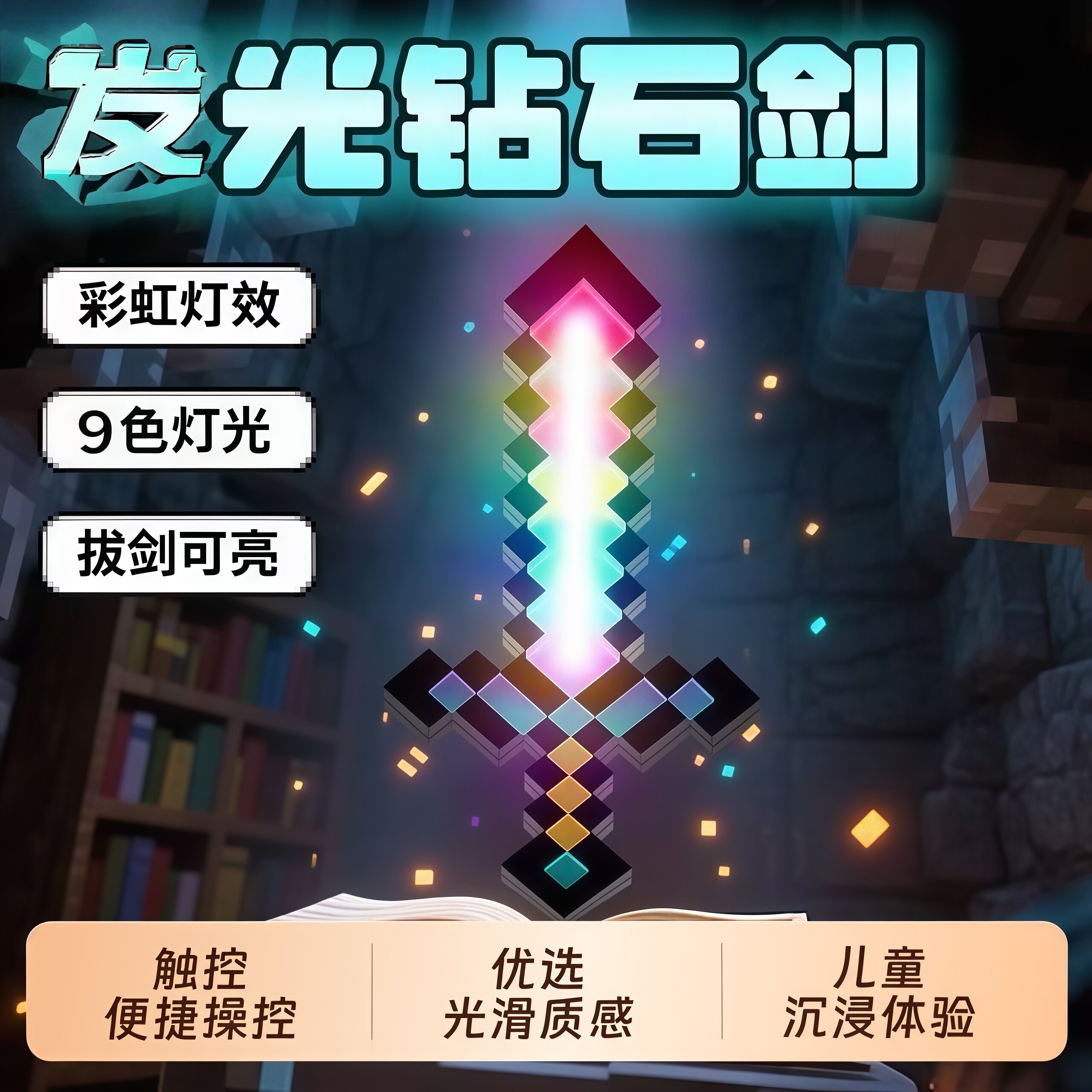 我的像素MC七色钻石剑儿童男女孩发光宝剑解压Minecraft玩具