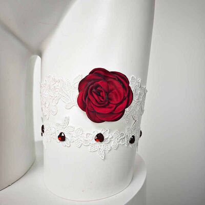 精选T2惹火兔新品手工新娘蕾丝腿环套装红色玫瑰花朵吊袜带性感环