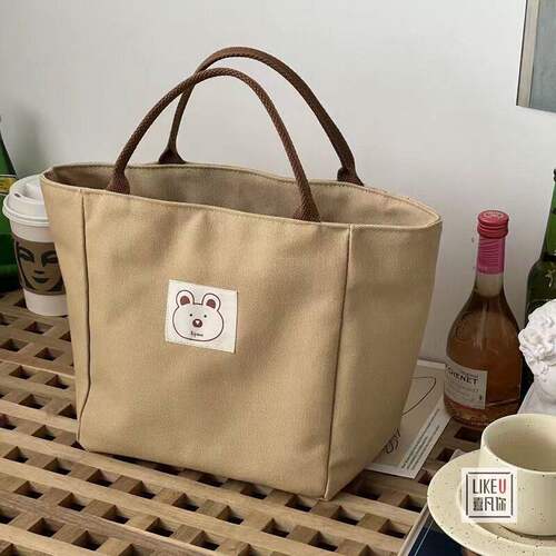 优选2022原创自制日系水桶型托特帆布包简约百搭文艺手提便当餐盒