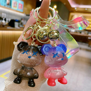 新品 卡通透果冻空熊钥匙扣ins可爱情侣汽车背包钥匙挂件节日礼物