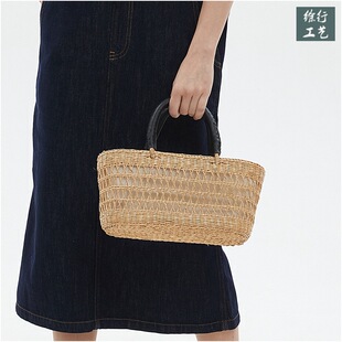 新品 徐行工艺黄草包草编包ins镂空日韩夏季框沙滩女士手提包时尚