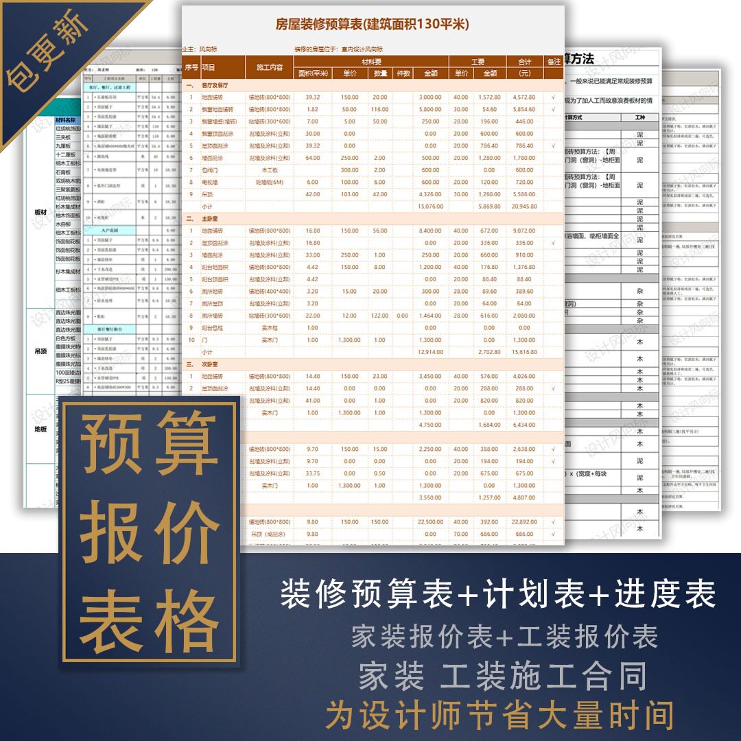 预算报价表格 预算表 报价表 计划表进度表 施工合同