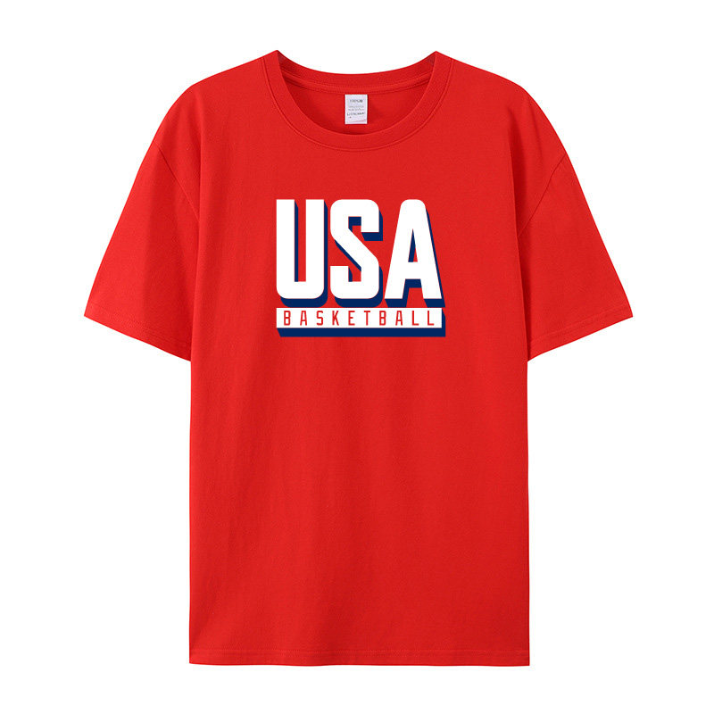 usa短袖美国纯棉T恤男篮球大码运动字母科比詹姆斯训练服上衣宽松