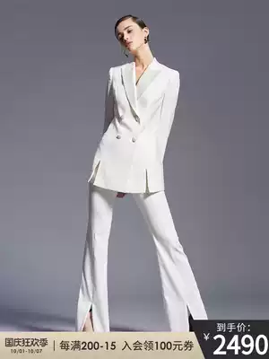 LadySElite Han Xue same pearl white stitching slit double-breasted commuter suit suit slim women's
