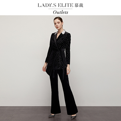慕裁 璀璨星河黑色丝绒烫钻套装女2025新款修身显瘦西服