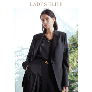 LadySElite/慕裁【布莱克】高奢羊毛西装外套女复古气质黑色上衣