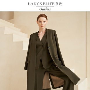 慕裁 墨绿色风衣外套女2024高级感宽松直筒职业气质通勤西服大衣