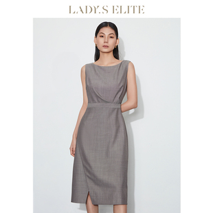 LadySElite/慕裁【Air Wool】灰色无袖连衣裙女2025羊毛混纺裙子