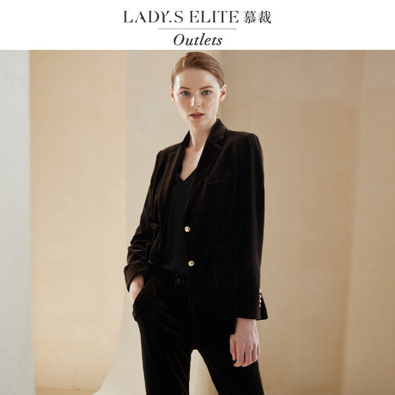 慕裁 榛果棕丝绒西装两件套2024新款时尚复古通勤气质商务套装女