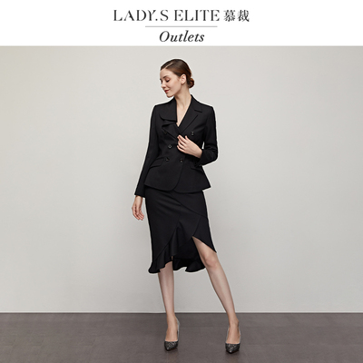 慕裁 西装女半裙套装2025新款高级感小众设计感时尚双排扣黑色