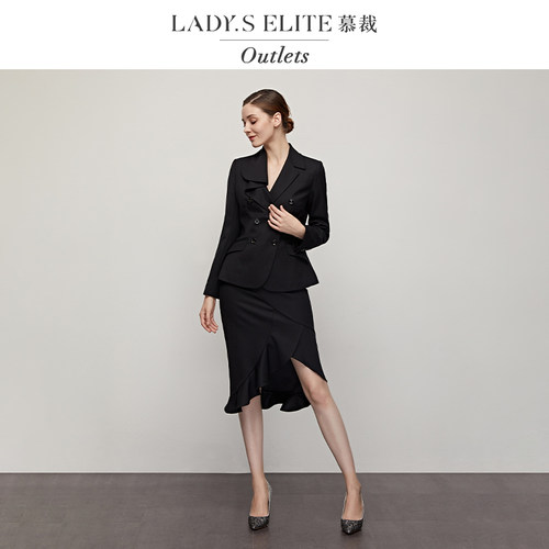 慕裁 西装女半裙套装2025新款高级感小众设计感时尚双排扣黑色