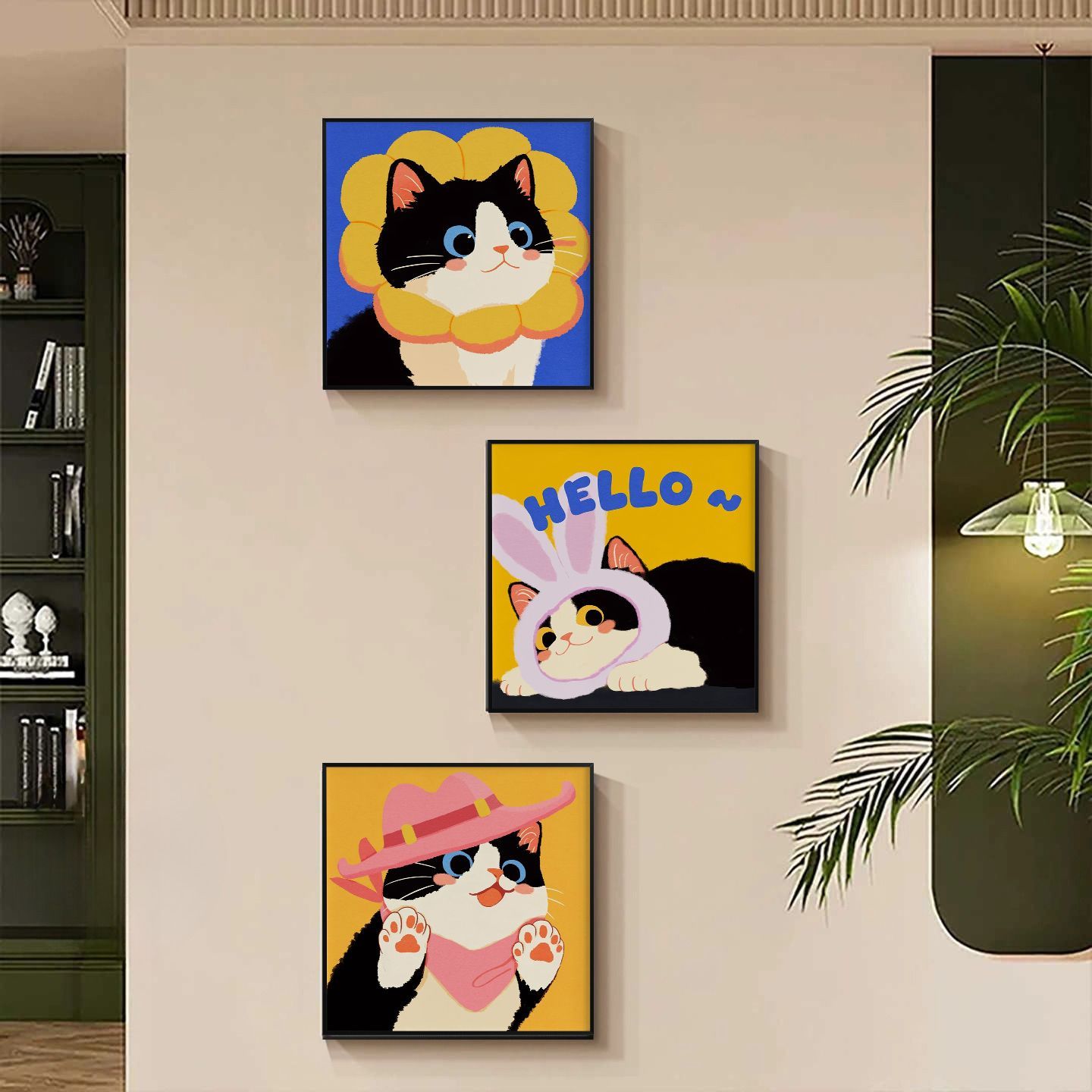 卡通动物萌猫客厅卧室沙发装饰画小清新文艺挂画小众艺术墙壁壁画