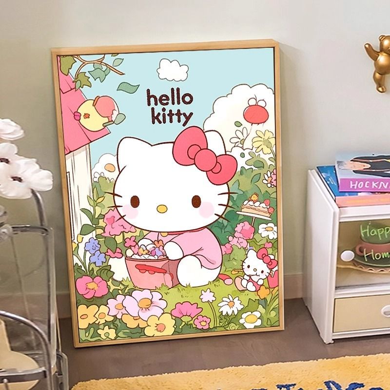 hello kitty凯蒂猫装饰画儿童公主房卧室挂画客厅餐厅卡通壁画