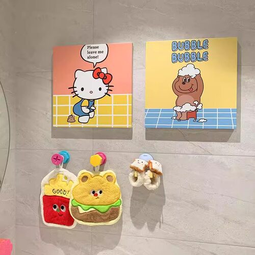 《带薪拉屎》kitty卡通创意卫生间装饰画ins风浴室挂画洗手间壁画