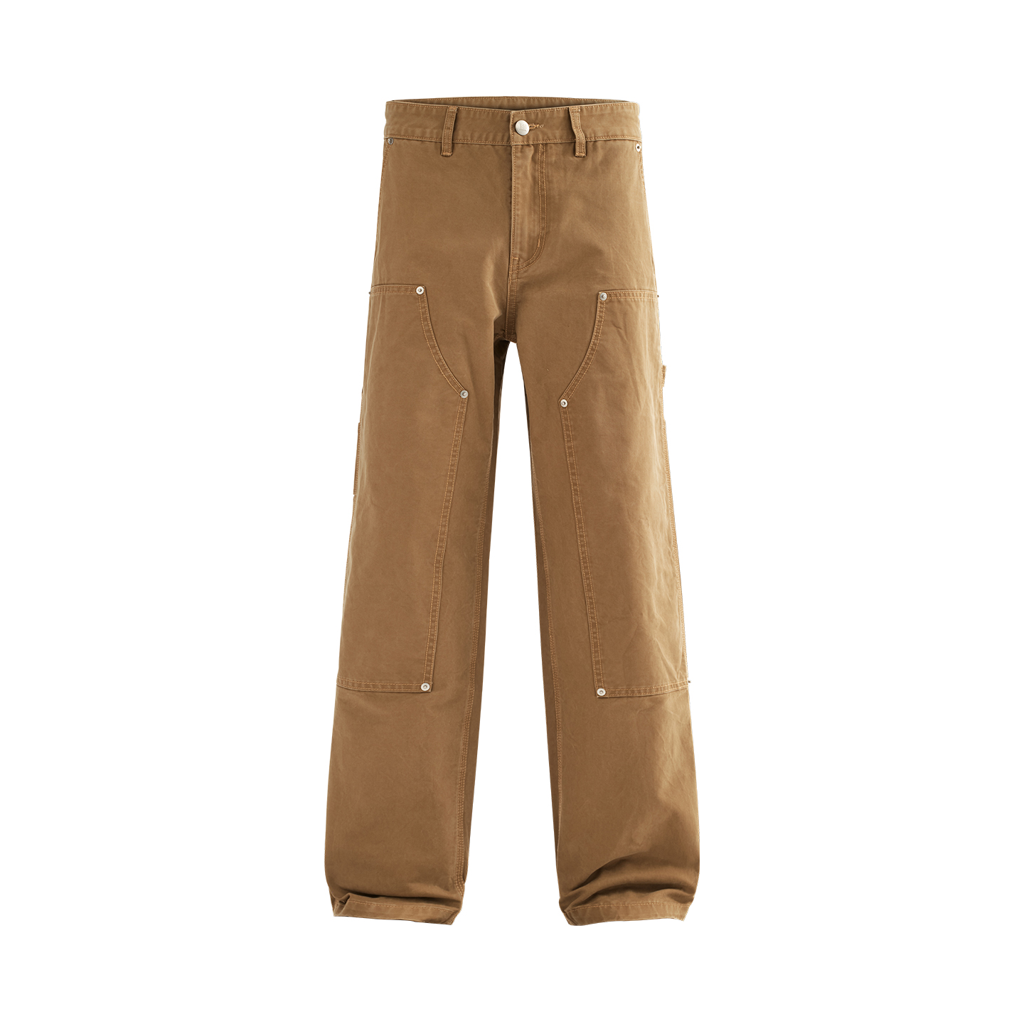 红炭男裤卡其色铆钉工装裤男春夏新款直筒休闲裤宽松男士裤子