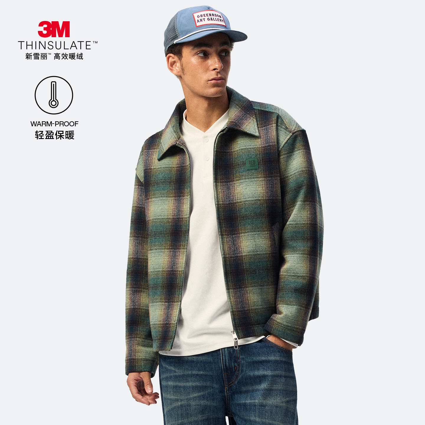 REDCHARCOAL红炭 新雪丽3M棉外套羊毛夹克棉服男宽松轻薄保暖棉衣