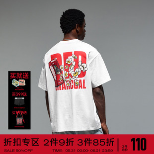 REDCHARCOAL红炭白色速干印花短袖T恤男夏季潮牌宽松情侣男士半袖