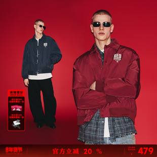 REDCHARCOAL红炭翻领短款羽绒服男冬季新款飞行夹克加厚男士外套