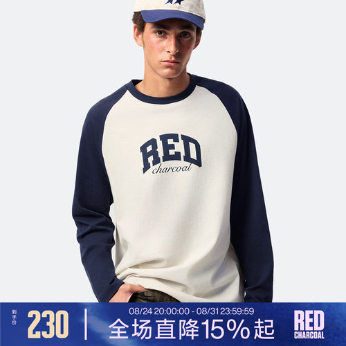 红炭纯棉重磅美式复古插肩T恤