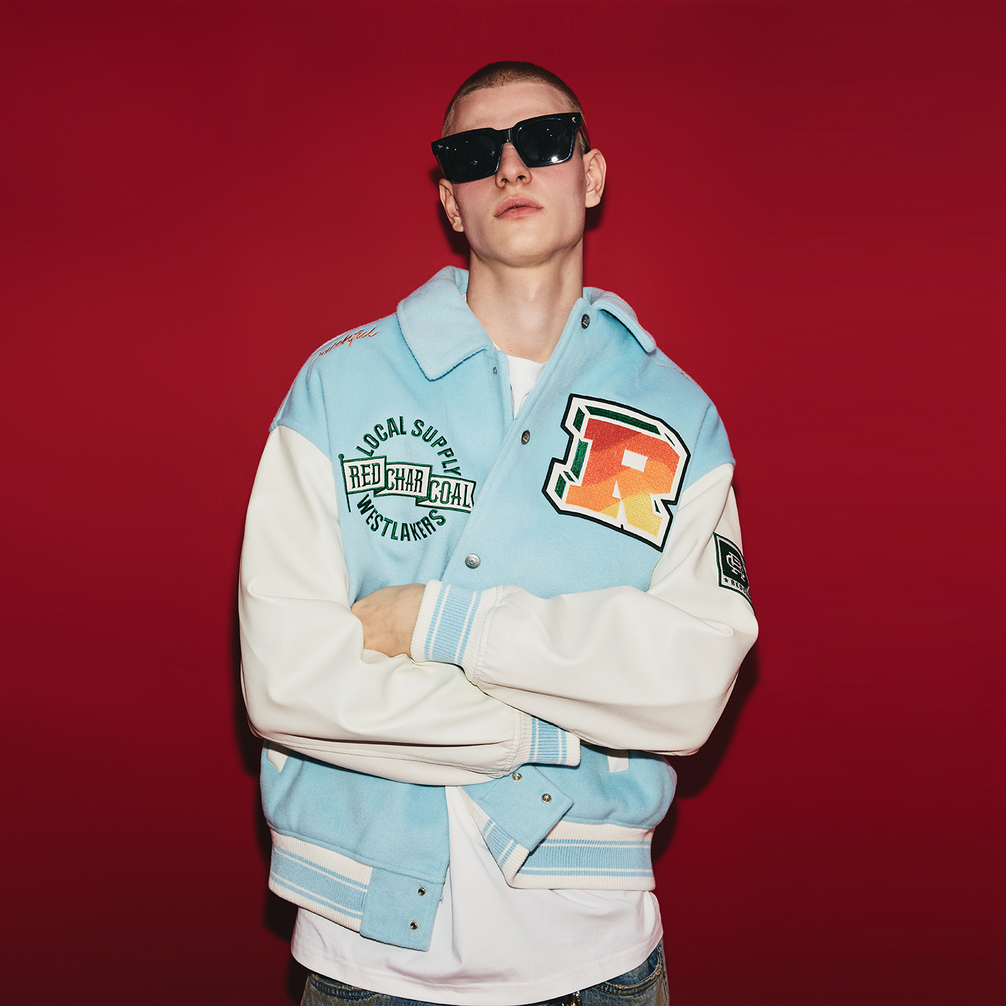 红炭蓝色棒球服夹克男