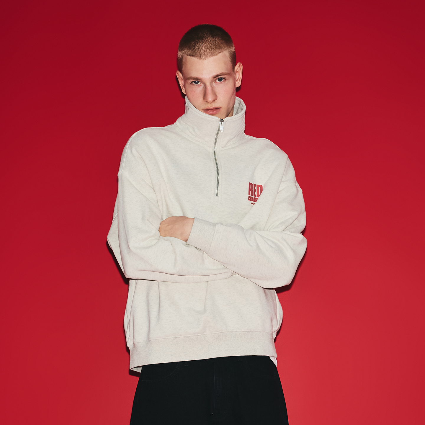 REDCHARCOAL红炭半拉链翻领卫衣男秋季新款美式潮牌宽松男士上衣