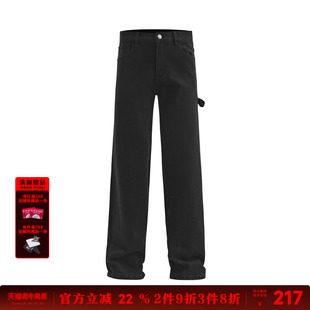 子 宽松做旧直筒百搭休闲裤 REDCHARCOAL红炭黑色伐木牛仔裤 男新款