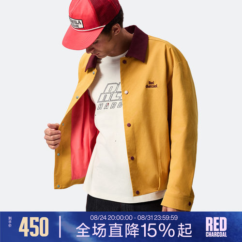 红炭秋季复古美式撞色教练夹克男
