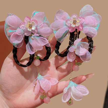 儿童花朵古风发夹女童流苏假发辫子发卡步摇发饰宝宝汉服夹子头饰