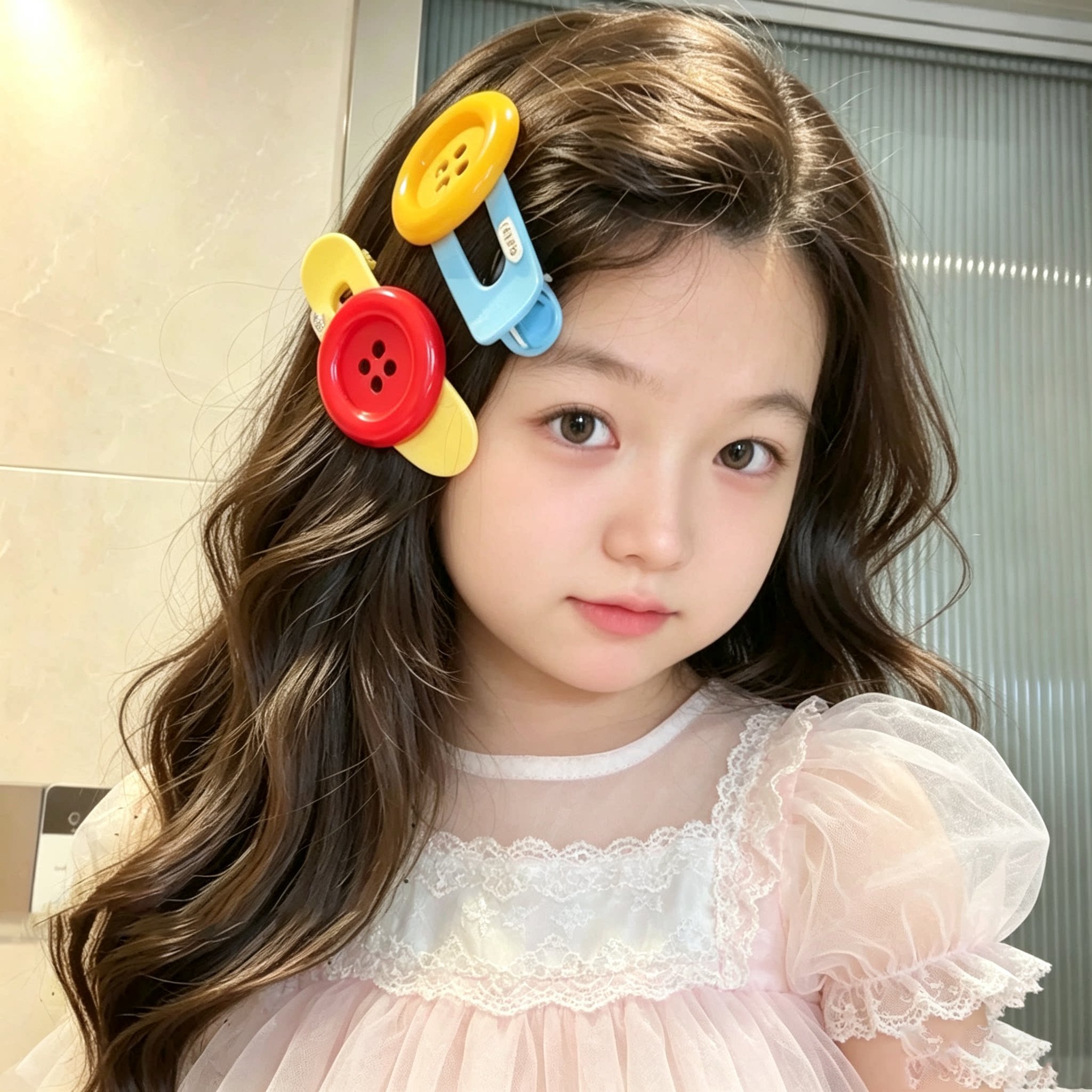 彩色超大号纽扣侧边发夹女可爱刘海边夹设计感鸭嘴夹边夹发卡头饰图片