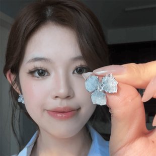 小众设计感耳坠轻奢气质海边度假风耳饰 渐变蓝花朵耳钉女2025新款