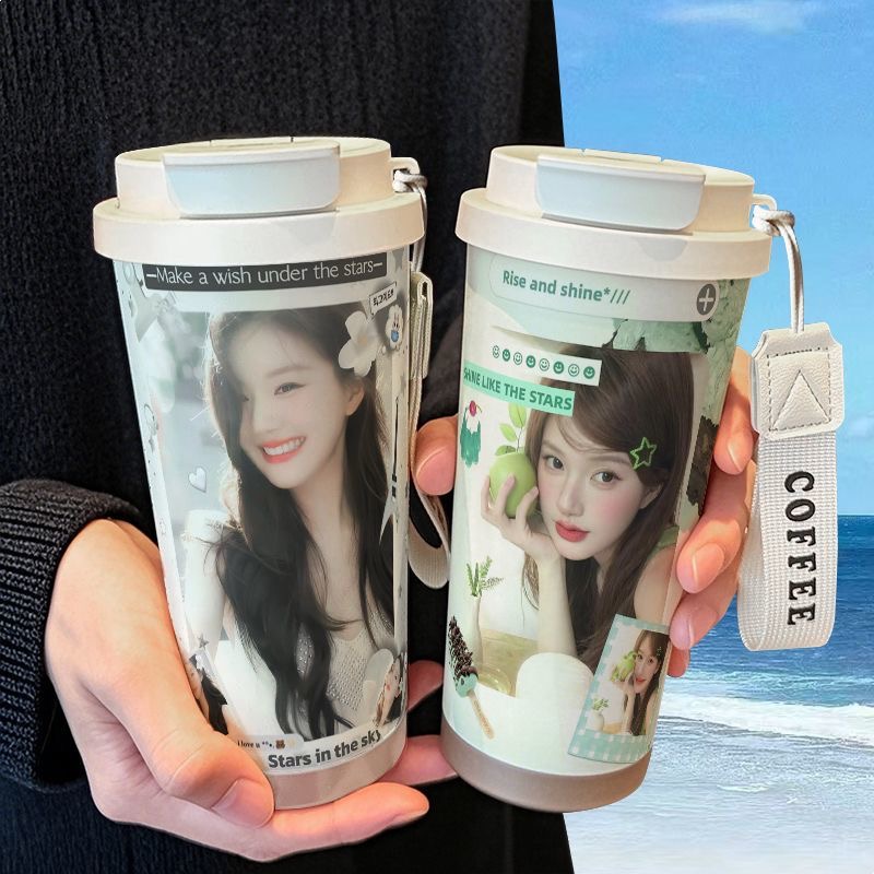 赵露思涂鸦应援保温杯不锈钢学生高颜值吸管双饮大容量咖啡水杯女