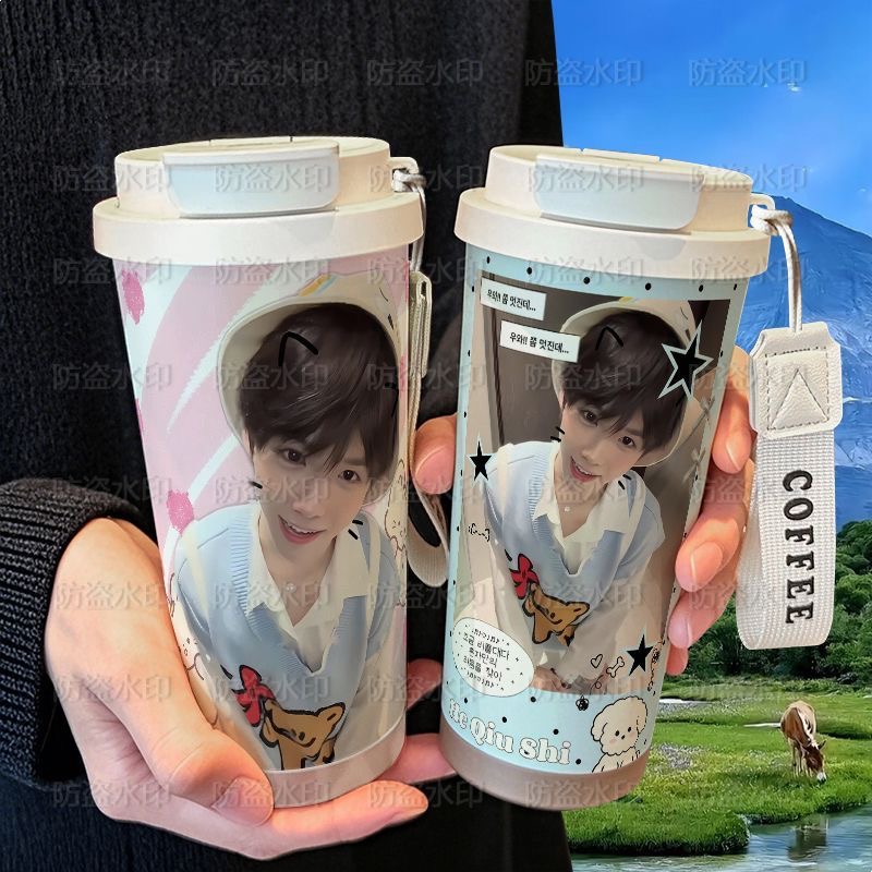 何秋亊网红高颜值保温杯学生吸管大容量316不锈钢车载咖啡杯