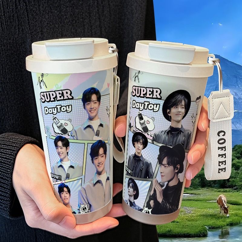 肖战高颜值明星周边保温杯学生吸管大容量316不锈钢车载咖啡杯