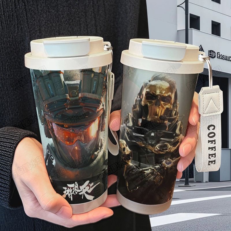 三角洲行动哈夫克覆面威龙保温杯316不锈钢大容量吸管杯咖啡杯ins