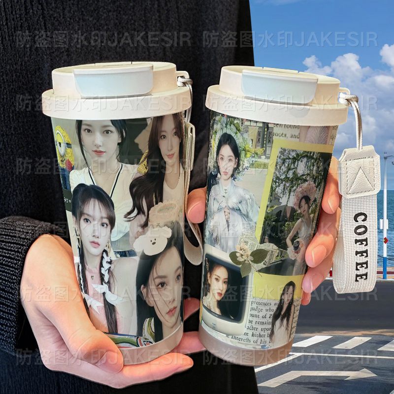 程潇可爱明星周边保温杯不锈钢学生高颜值吸管双饮大容量咖啡水杯