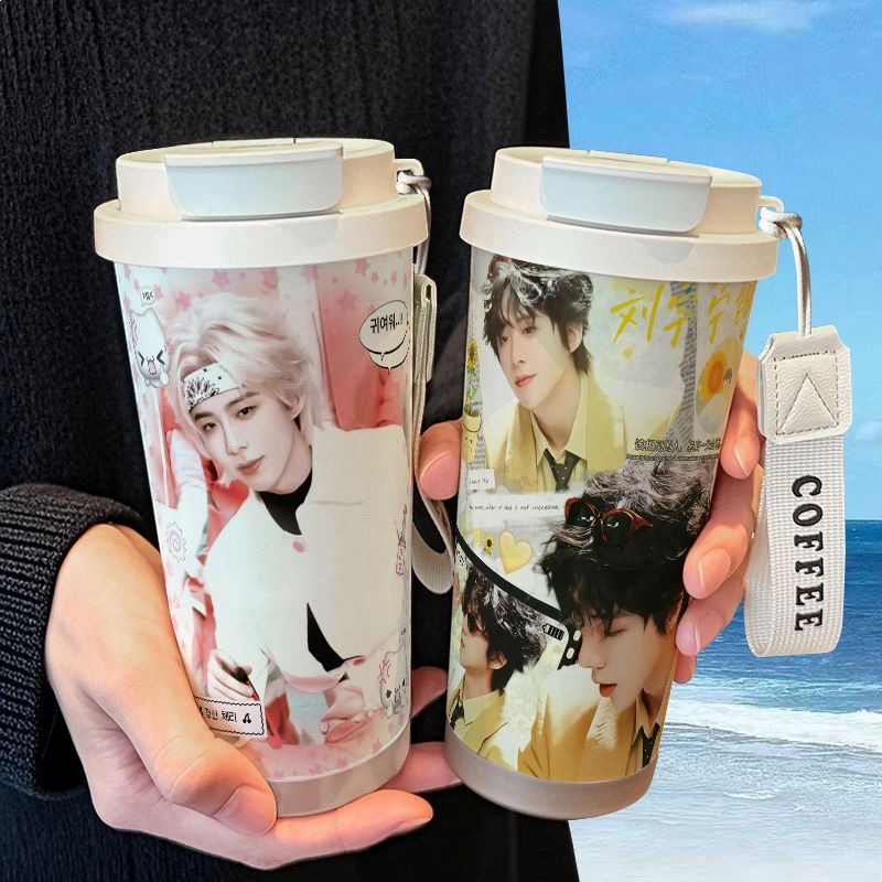 刘宇宁涂鸦应援周边保温杯316不锈钢学生吸管双饮大容量咖啡水杯