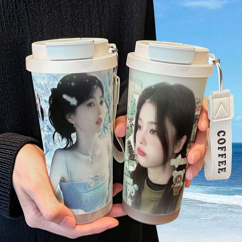 白鹿应援可爱周边保温杯不锈钢学生高颜值吸管双饮大容量咖啡水杯