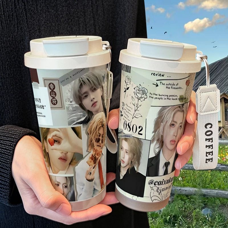 蔡徐坤jasmine新歌保温杯不锈钢高颜值吸管双饮大容量咖啡水杯