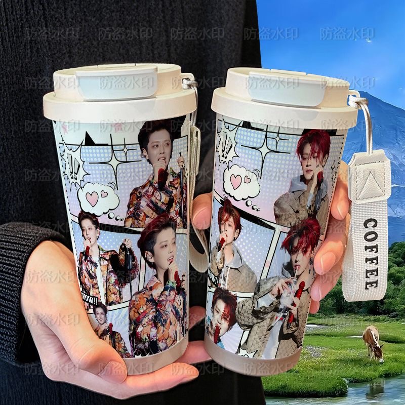 鹿晗演唱会创意周边保温杯学生吸管大容量316不锈钢车载咖啡杯