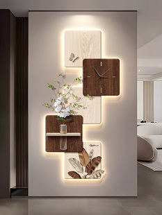 2025新款 饰画入户正对门钟表挂画走廊过道尽头创意壁画 玄关带灯装