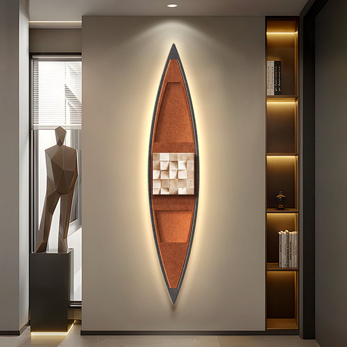 一帆风顺入户玄关装饰画极简抽象立体砂岩壁画走廊过道高级感灯画