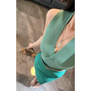 女夏季 纯欲风御姐套装 韩系性感v领针织上衣穿搭绝美气质包臀裙子