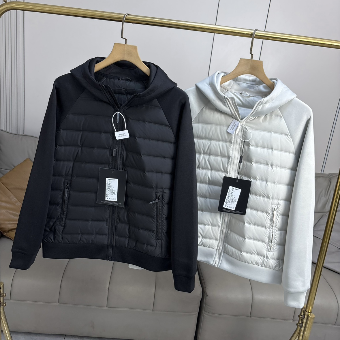 压胶90鸭绒+空气层拼接 轻薄保暖秋冬男士时尚百搭连帽羽绒服外套