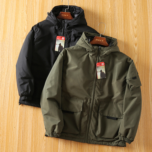 外贸单专业户外夹棉内里防风保暖秋冬加厚男连帽宽松工装夹克棉服