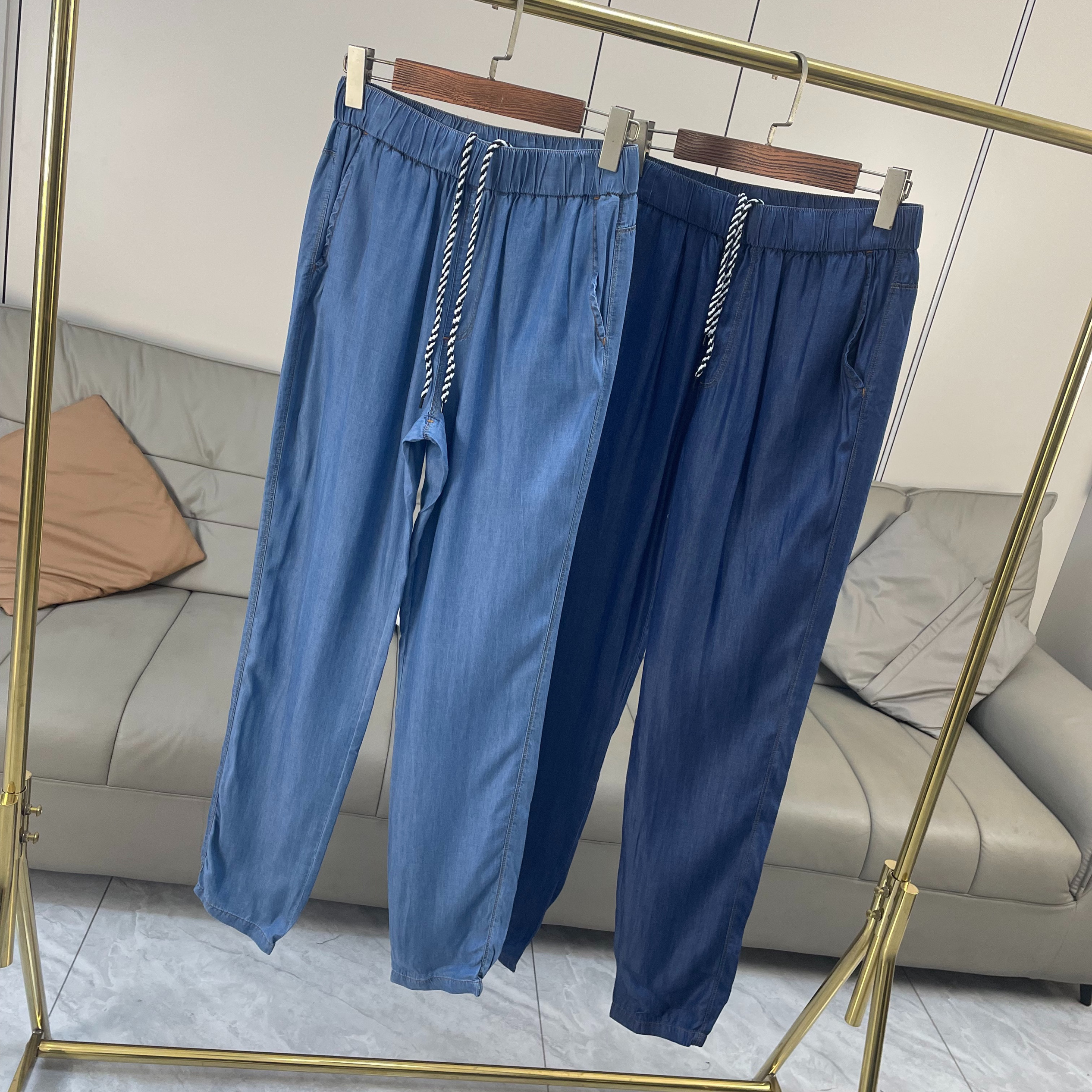 高垂感！天丝牛仔布！外贸尾货夏季男士薄款舒适透气小脚休闲长裤